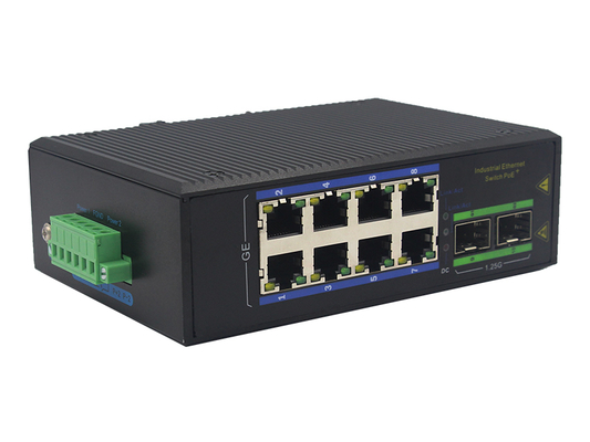 8-Port Industrial Gigabit POE Switch mit 2 SFP Slots DIN-Schienenmontage