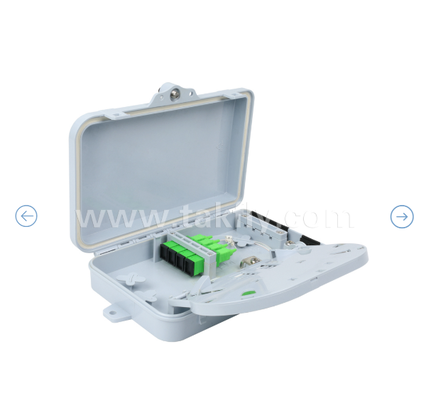 Glasfaser-Abschlussbox FTKS-1805-04A, 4 SC/APC SM SX-Adapter, Pigtail installiert, FTTH FTTx-Spleißen, Verteilung, Aufteilen, Speicher, Kabelmanagement, Gehäuse, Wandmontage