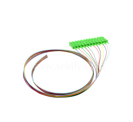 SC/APC 12-Farb-Optik-Pigtail-Set ¢ Farbcodiert für eine einfache Identifizierung, ein Ende verbunden, ein Ende nackte Faser, für Endboxen, Spleißung und Verbindung von Geräten