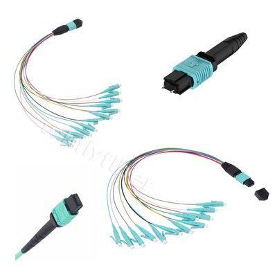 OM3 Kerne MPO des Aqua-MPO des Verbindungskabel-12/24 zum LC-Geschirr-LWL - Kabel