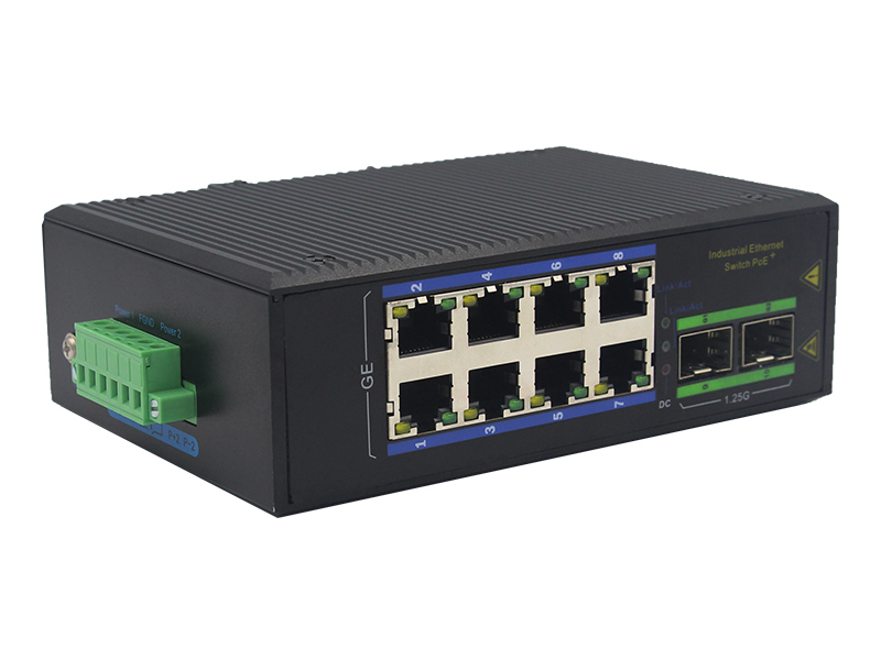 8-Port Industrial Gigabit POE Switch mit 2 SFP Slots DIN-Schienenmontage