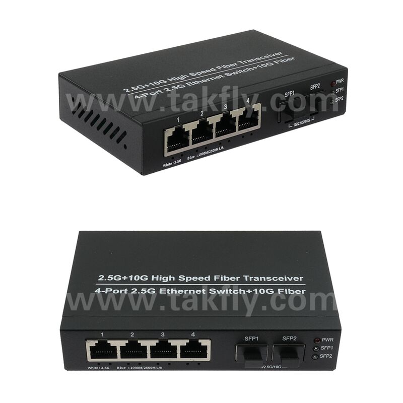 2.5G 2-Port Glasfaser 4-Port Kupfer Ethernet Switch mit 10G Uplink und lüfterlosem Metallgehäuse für Hochgeschwindigkeits-Netzwerkerweiterung