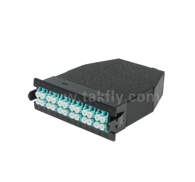 MPO/MTP zu LC vorgefertigtes Kassettenmodul ∙ 12-Core oder 24-Core, LC Duplex Front Panel, doppelte MPO-Rückadapter, Plug-and-Play für Hochdichte-Datencenterverkabelung