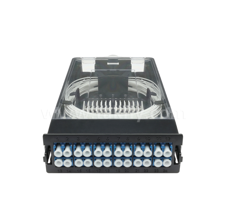 Vorgefertigtes Kassettenmodul ¥ TK-HRM-04, 12C/24C, Dual-Mode: LC Pigtail Fusion oder MPO-LC Kassettenmanagement, Plug-and-Play für Datencenterverkabelung