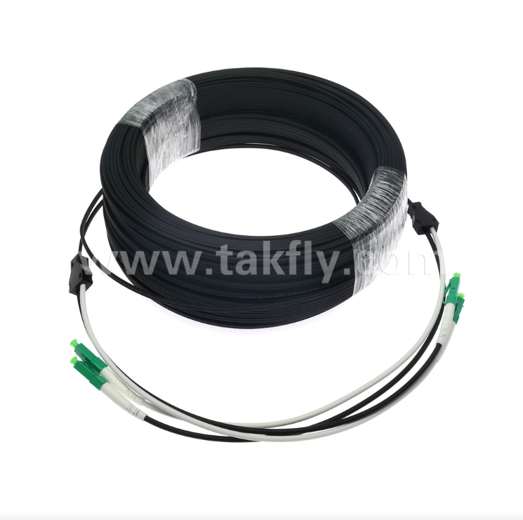 LC/APC Flat Drop Patch Cord - 2 Cor Duplex, vorverbundene, antivibrative, für den schnellen Einsatz von FTTH im Innenraum eingerichtet.